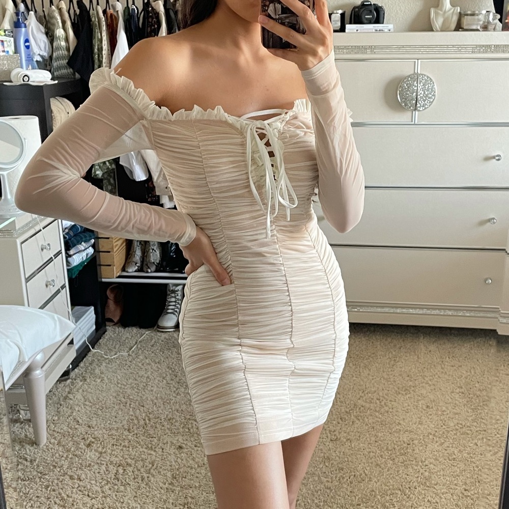 Off the Shoulder Mesh Dress